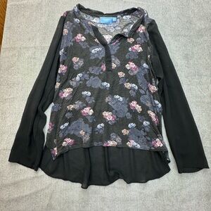 Simply Vera Vera Wang Black and Gray Patterned Top